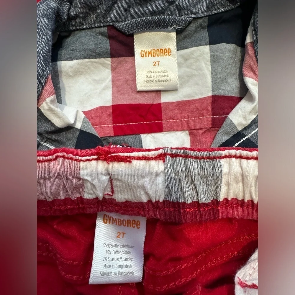 Gymboree American Cutie Gingham Button Up Shirt and Cuff Pull on Shorts